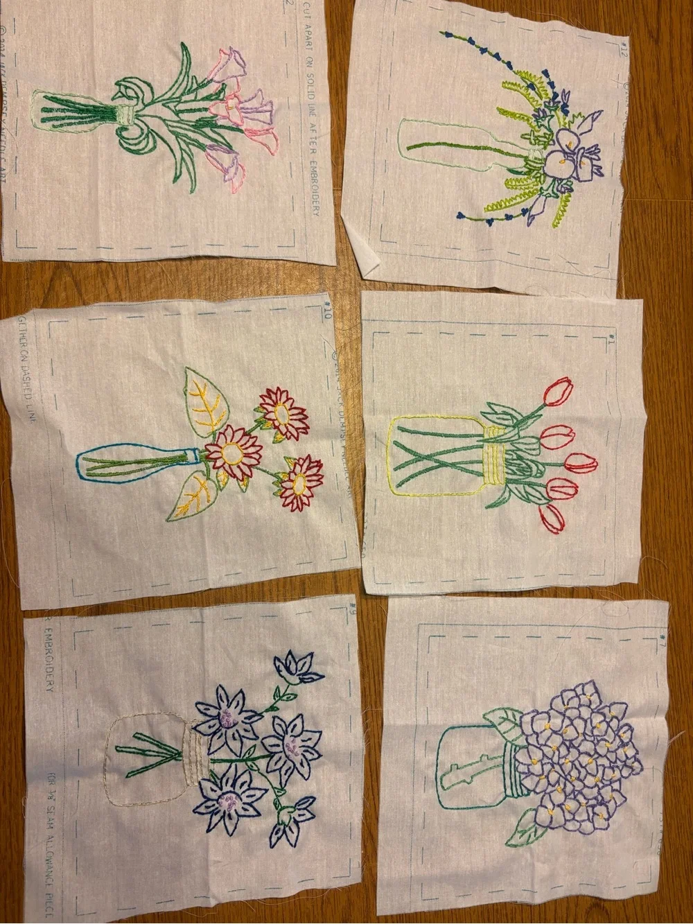 Hand Embroidered Quilt Floral Blocks 12ct